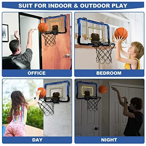 QDRAGON Mini Basketball Hoop with Scoreboard/LED Light, Glow in The Dark Over The Door Basketball Hoop Indoor, Toy Gifts for Kids/Adults/Boys/Girls - 3
