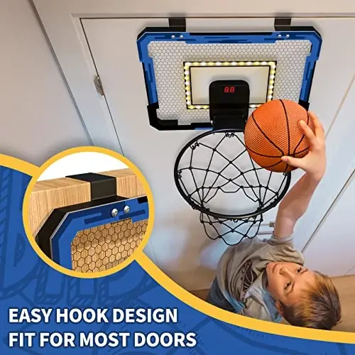 QDRAGON Mini Basketball Hoop with Scoreboard/LED Light, Glow in The Dark Over The Door Basketball Hoop Indoor, Toy Gifts for Kids/Adults/Boys/Girls - 5