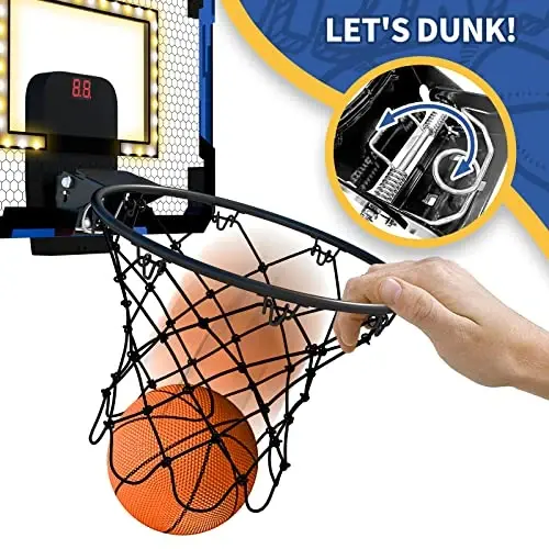 QDRAGON Mini Basketball Hoop with Scoreboard/LED Light, Glow in The Dark Over The Door Basketball Hoop Indoor, Toy Gifts for Kids/Adults/Boys/Girls - 6