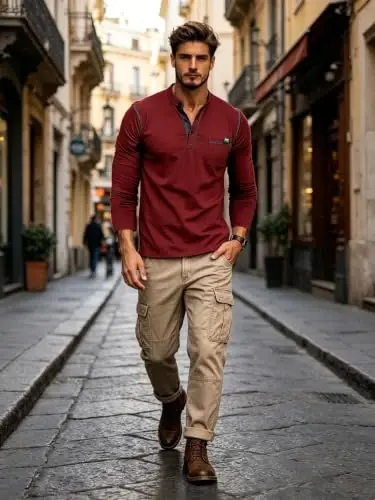 Qekoma Men's Henley Shirts Short/Long Sleeve Casual Cotton T-Shirt | True Classic Tees，V Neck Tshirts，Button Stylish，Summer Shirt，Work，Daily Use Top - 4
