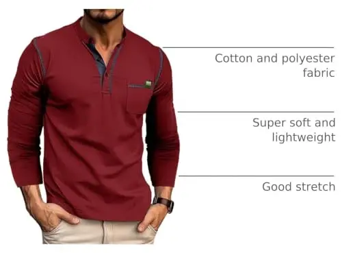 Qekoma Men's Henley Shirts Short/Long Sleeve Casual Cotton T-Shirt | True Classic Tees，V Neck Tshirts，Button Stylish，Summer Shirt，Work，Daily Use Top - 5