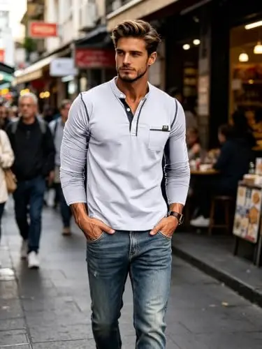 Qekoma Men's Henley Shirts Short/Long Sleeve Casual Cotton T-Shirt | True Classic Tees，V Neck Tshirts，Button Stylish，Summer Shirt，Work，Daily Use Top - 4