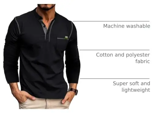 Qekoma Men's Henley Shirts Short/Long Sleeve Casual Cotton T-Shirt | True Classic Tees，V Neck Tshirts，Button Stylish，Summer Shirt，Work，Daily Use Top - 1