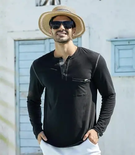 Qekoma Men's Henley Shirts Short/Long Sleeve Casual Cotton T-Shirt | True Classic Tees，V Neck Tshirts，Button Stylish，Summer Shirt，Work，Daily Use Top - 5