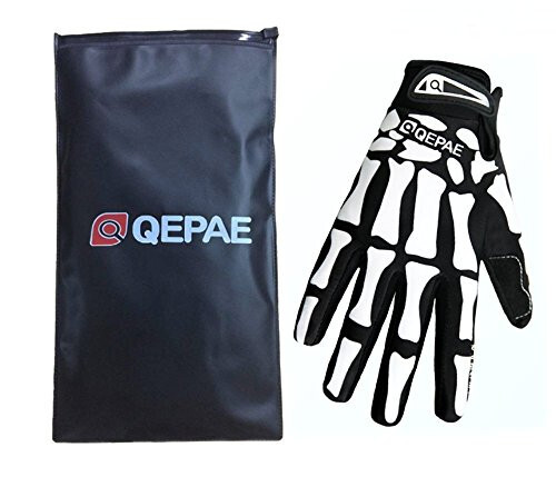 QEPAE Breathable Auto Racing Gloves Anti-Slip Full Finger Gloves for Biking Running Sporting Weightlifting Hunting Shooting Training, Medium, Skeleton Pattern - 10