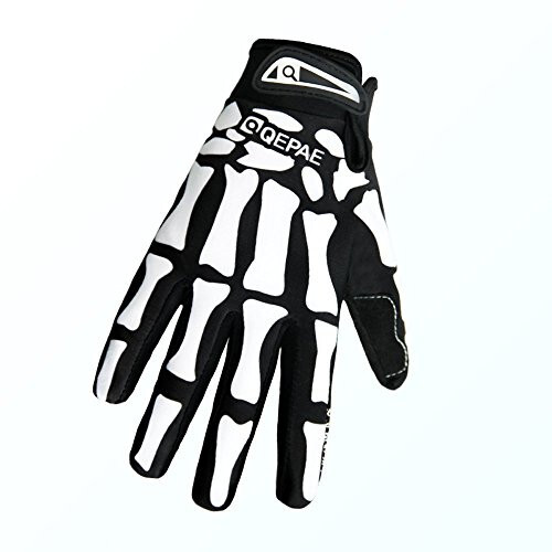 QEPAE Breathable Auto Racing Gloves Anti-Slip Full Finger Gloves for Biking Running Sporting Weightlifting Hunting Shooting Training, Medium, Skeleton Pattern - 3