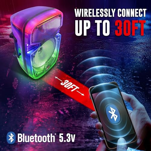 QFX 8 dyuymli ko'chma qayta zaryadlanadigan Bluetooth PA karaoke baland ovozli partiya karnayi 5 soatgacha o'ynash vaqti | Bluetooth 5.3, TWS, USB porti, TF, AUX, FM radio, 360 daraja shaffof harakatlanuvchi partiya chiroqlari | TMS-853 - 3