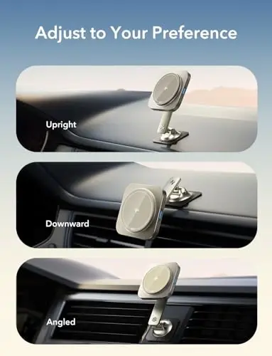 ESR for Qi2 15W MagSafe Car Mount Charger, Universal Dashboard/Tesla MagSafe Car Charger, Magnetic Wireless Charging, Adjustable Car Phone Holder for iPhone 17/16/15/14/13/12, S25, Pixel 10, Titanium - 1