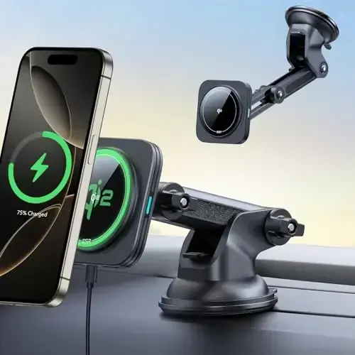ESR for Qi2 15W MagSafe Car Mount Charger, for MagSafe Car Charger, Suction Cup Magnetic Wireless Car Charging, Dashboard Car Phone Mount for iPhone 17/16/15/14/13/12, S25, Pixel 10, Fast Charging - 3