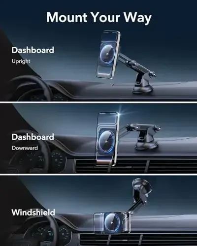 Qi2 15W MagSafe avtomobil o'rnatish zaryadlovchisi uchun ESR, MagSafe avtomobil zaryadlovchisi uchun, So'rg'ichli magnit simsiz avtomobil zaryadlash, iPhone 17/16/15/14/13/12, S25, Pixel 10 uchun asboblar paneli avtomobil telefon o'rnatish, Tez zaryadlash - 5