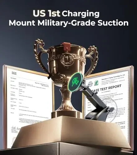 【Qi2 Certified・90LBS Vacuum Magnetic Suction】 15W Fast Wireless Car Charger Mount for Magsafe, 360° Adjustable Arm, Dashboard/Windshield/Vent Phone Holder+Cable Organaizer for iPhone 17/16/15 Pro Max - 4