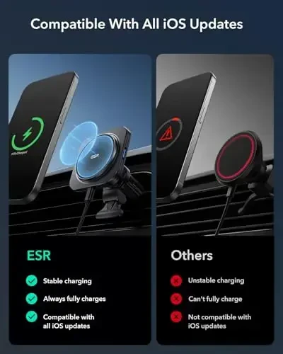 ESR for Qi2 15W MagSafe Car Mount Charger, Qi2-Certified MagSafe Car Charger, Air Vent/Dashboard Magnetic Wireless Phone Holder Mount for iPhone 17/16/15/14/13/12, Galaxy S25, Pixel 10, Fast Charging - 5