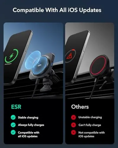 ESR for 15W MagSafe Car Mount Charger, MagSafe Car Charger, Air Vent/Dashboard Magnetic Wireless Phone Holder Mount for iPhone 17/16/15/14/13/12, Galaxy S25, Pixel 10, Fast Charging - 2