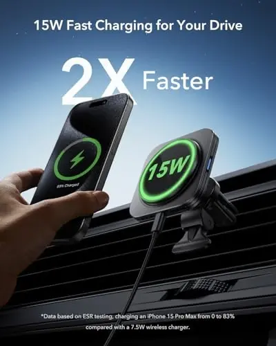 ESR for 15W MagSafe Car Mount Charger, MagSafe Car Charger, Air Vent/Dashboard Magnetic Wireless Phone Holder Mount for iPhone 17/16/15/14/13/12, Galaxy S25, Pixel 10, Fast Charging - 5