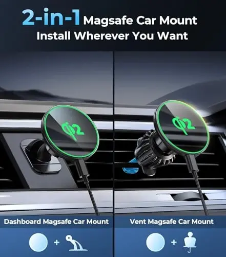 Car Mount for Qi2 MagSafe Wireless Charger, 2-in-1 Dashboard and Air Vent Mount, Strong Adhesive, Heat Resistant, 360° Rotation, Magnetic Phone Holder for Your Car Accessories for iPhone 16 Pro Max - 3
