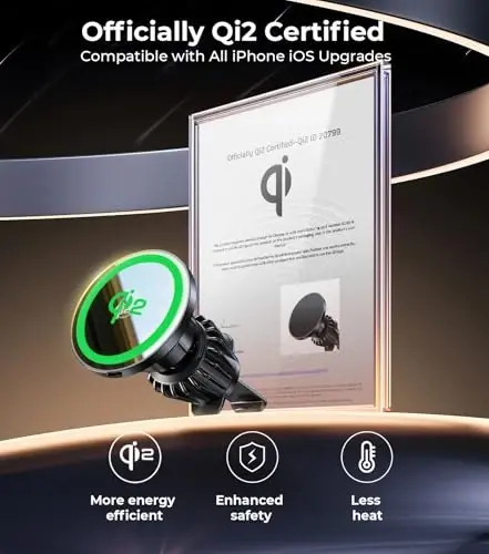 【Qi2 Certified・90LBS Vacuum Magnetic Suction】 15W Fast Wireless Car Charger Mount for Magsafe, 360° Adjustable Arm, Dashboard/Windshield/Vent Phone Holder+Cable Organaizer for iPhone 17/16/15 Pro Max - MODAZONE (1)