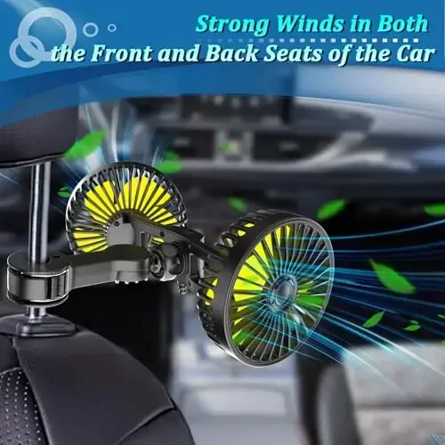 Qidoe Car Fan for Backseat, Dual Head USB Vehicle Seat Fans, 360° Rotatable Strong Wind Rear Headrest Fans 5V Powerful Electric Air Circulation Fan for Sedan SUV RV Truck (USB Plug) - QIDOE (1)
