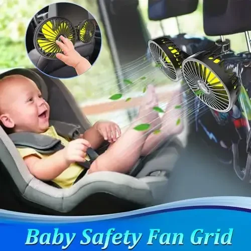 Qidoe Car Fan for Backseat, Dual Head USB Vehicle Seat Fans, 360° Rotatable Strong Wind Rear Headrest Fans 5V Powerful Electric Air Circulation Fan for Sedan SUV RV Truck (USB Plug) - 4