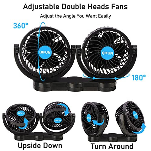 QIFUN Car Fan, Cool Gadgets 12v Fan for Rear Seat Passenger Portable 4'' Headrest 360° Rotatable Backseat Cooling Air with Stepless Speed Regulation Vehicles, SUV, RV, Boat - 2