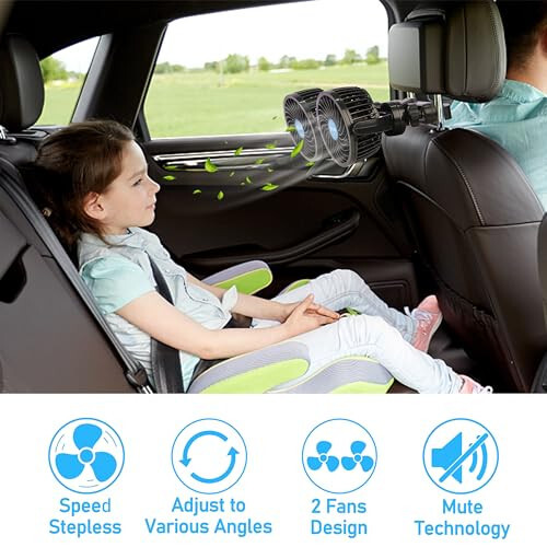 QIFUN Car Fan, Cool Gadgets 12v Fan for Rear Seat Passenger Portable 4'' Headrest 360° Rotatable Backseat Cooling Air with Stepless Speed Regulation Vehicles, SUV, RV, Boat - 4