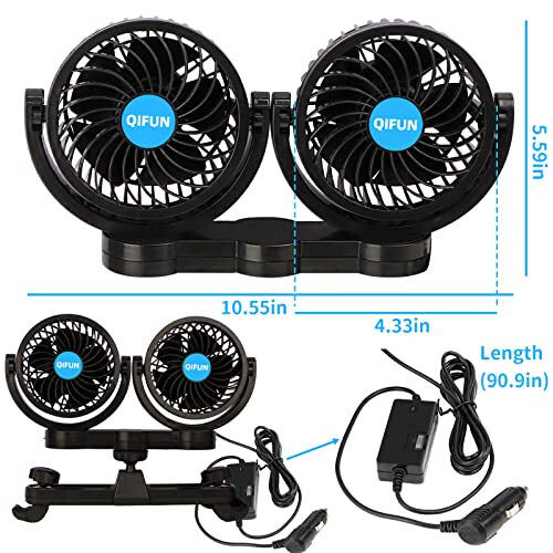 QIFUN Car Fan, Cool Gadgets 12v Fan for Rear Seat Passenger Portable 4'' Headrest 360° Rotatable Backseat Cooling Air with Stepless Speed Regulation Vehicles, SUV, RV, Boat - 6