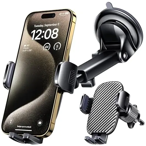 Qifutan Car Phone Holder Mount Phone Mount for Car Windshield Dashboard Air Vent Universal Hands Free Automobile Cell Phone Holder Fit for iPhone Smartphone Camera Mounts - QIFUTAN