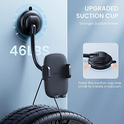 Qifutan Cell Phone Holder for Car Phone Mount Long Arm Dashboard Windshield Car Phone Holder Anti-Shake Stabilizer Phone Car Holder Compatible with All Phone Android Smartphone, Black - 3