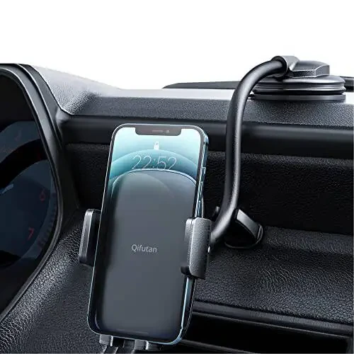 Qifutan Cell Phone Holder for Car Phone Mount Long Arm Dashboard Windshield Car Phone Holder Anti-Shake Stabilizer Phone Car Holder Compatible with All Phone Android Smartphone, Black - 1