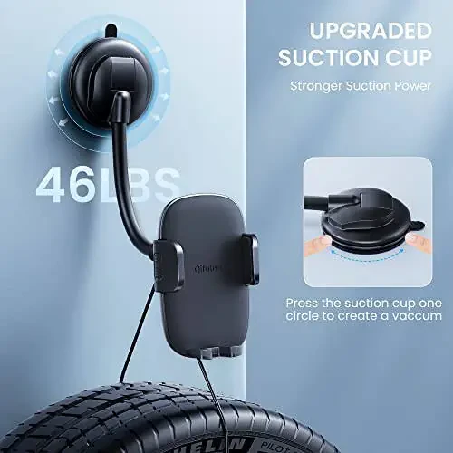 Qifutan Cell Phone Holder for Car Phone Mount Long Arm Dashboard Windshield Car Phone Holder Anti-Shake Stabilizer Phone Car Holder Compatible with All Phone Android Smartphone, Black - 3