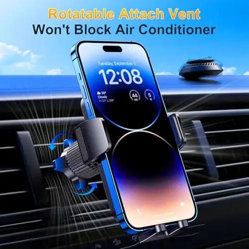 Qifutan Cell Phone Holder for Car Mount Car Vent Phone Mount, 360° Rotatable, Hands-Free Air Vent Holder for iPhone Smartphones Camera Mounts(4-7 Inch) - 2