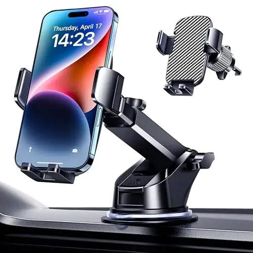 Qifutan Military-Grade Car Phone Holder - [Ultra Strong Suction] 3-in-1 Phone Mount for Dashboard, Windshield & Air Vent, Super Stable Universal Car Accessories for iPhone & All Smartphones - 1