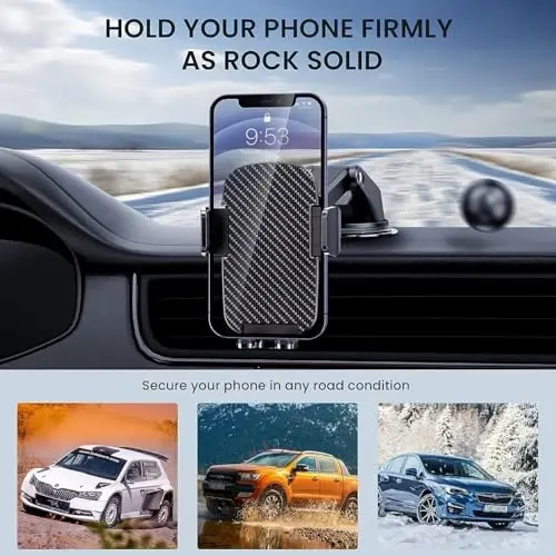Qifutan Military-Grade Car Phone Holder - [Ultra Strong Suction] 3-in-1 Phone Mount for Dashboard, Windshield & Air Vent, Super Stable Universal Car Accessories for iPhone & All Smartphones - 6