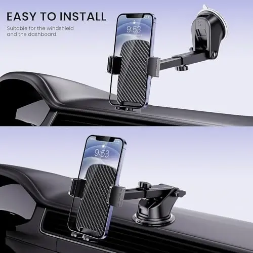Qifutan Military-Grade Car Phone Holder - [Ultra Strong Suction] 3-in-1 Phone Mount for Dashboard, Windshield & Air Vent, Super Stable Universal Car Accessories for iPhone & All Smartphones - 2