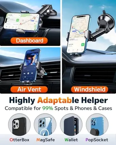 Qifutan avtomobil uchun telefon ushlagichlari Avtomobil uchun telefon o'rnatish Avtomobil o'rnatish uchun Oyna oynasi Asboblar paneli Havo chiqarish joyi Universal qo'lsiz avtomobil Uyali telefon ushlagichi iPhone Smartphone Kamera o'rnatish moslamalari uchun mos - QIFUTAN (1)