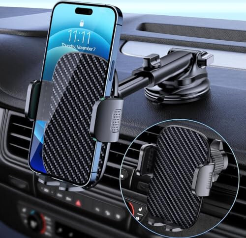 Qifutan Car Phone Holder Mount, Phone Mount for Car Windshield Dashboard Air Vent Universal Hands Free Automobile Cell Phone Holder Fit for iPhone Smartphone Carbon Fiber - 7