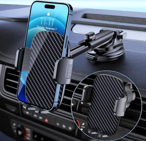 Qifutan Car Phone Holder Mount, Phone Mount for Car Windshield Dashboard Air Vent Universal Hands Free Automobile Cell Phone Holder Fit for iPhone Smartphone Carbon Fiber - 7