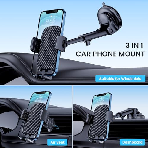 Qifutan Car Phone Holder Mount, Phone Mount for Car Windshield Dashboard Air Vent Universal Hands Free Automobile Cell Phone Holder Fit for iPhone Smartphone Carbon Fiber - 8