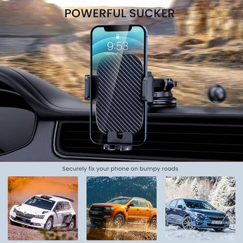 Qifutan Car Phone Holder Mount, Phone Mount for Car Windshield Dashboard Air Vent Universal Hands Free Automobile Cell Phone Holder Fit for iPhone Smartphone Carbon Fiber - 11