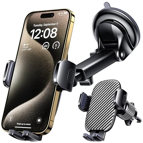 Qifutan Car Phone Holder Mount, Phone Mount for Car Windshield Dashboard Air Vent Universal Hands Free Automobile Cell Phone Holder Fit for iPhone Smartphone Carbon Fiber - 1