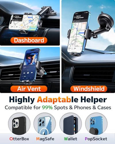 Qifutan Car Phone Holder Mount, Phone Mount for Car Windshield Dashboard Air Vent Universal Hands Free Automobile Cell Phone Holder Fit for iPhone Smartphone Carbon Fiber - 6