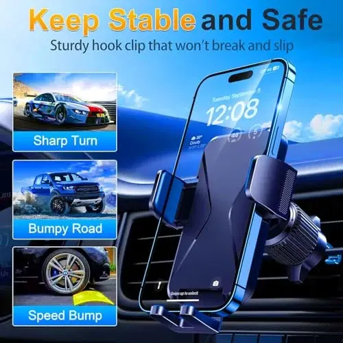 Qifutan Cell Phone Holder for Car Mount Car Vent Phone Mount, 360° Rotatable, Hands-Free Air Vent Holder for iPhone Smartphones Camera Mounts(4-7 Inch) - 3