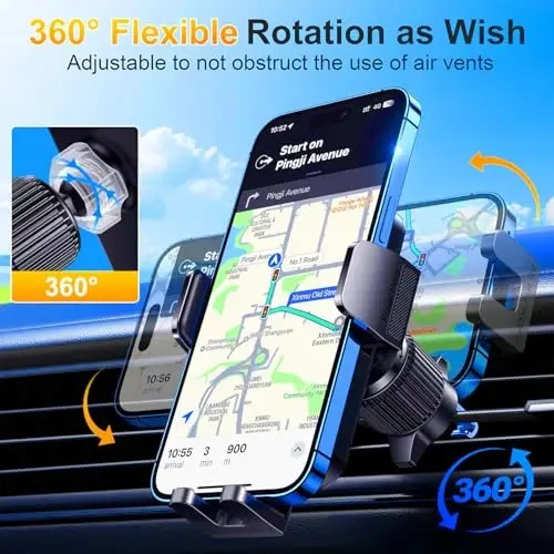 Qifutan Cell Phone Holder for Car Mount Car Vent Phone Mount, 360° Rotatable, Hands-Free Air Vent Holder for iPhone Smartphones Camera Mounts(4-7 Inch) - 4