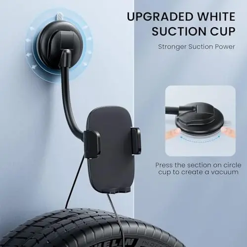 Qifutan Cell Phone Holder Long Arm Dashboard Windshield Car Phone Holder Anti-Shake Stabilizer Phone Car Holder Compatible with Phone Smartphone Grey - 2