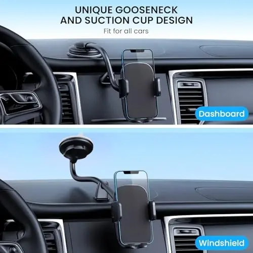 Qifutan Cell Phone Holder Long Arm Dashboard Windshield Car Phone Holder Anti-Shake Stabilizer Phone Car Holder Compatible with Phone Smartphone Grey - 6