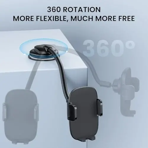 Qifutan Cell Phone Holder Long Arm Dashboard Windshield Car Phone Holder Anti-Shake Stabilizer Phone Car Holder Compatible with Phone Smartphone Grey - 5