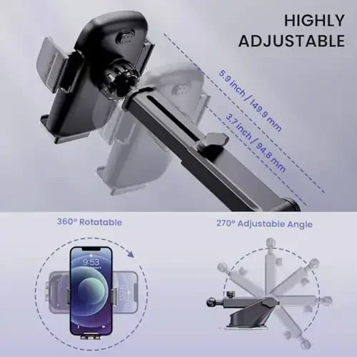 Qifutan Universal Car Phone GPS Navigator Mount - 3-in-1 Windshield/Dashboard/Air Vent Holder for iPhone & Android GPS Navigator, 360° Adjustable, Cell Phone Camera Mounts - 3