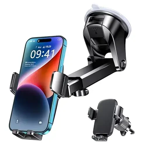 Qifutan Universal Car Phone GPS Navigator Mount - 3-in-1 Windshield/Dashboard/Air Vent Holder for iPhone & Android GPS Navigator, 360° Adjustable, Cell Phone Camera Mounts - QIFUTAN