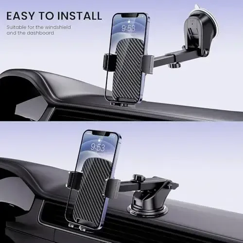 Qifutan Military-Grade Car Phone Holder - [Ultra Strong Suction] 3-in-1 Phone Mount for Dashboard, Windshield & Air Vent, Super Stable Universal Car Accessories for iPhone & All Smartphones - QIFUTAN (1)