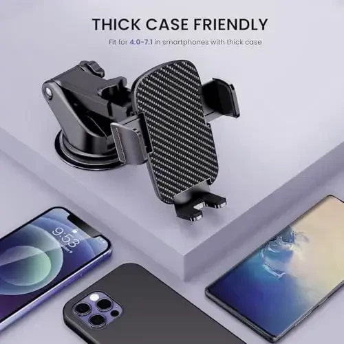 Qifutan Military-Grade Car Phone Holder - [Ultra Strong Suction] 3-in-1 Phone Mount for Dashboard, Windshield & Air Vent, Super Stable Universal Car Accessories for iPhone & All Smartphones - 7