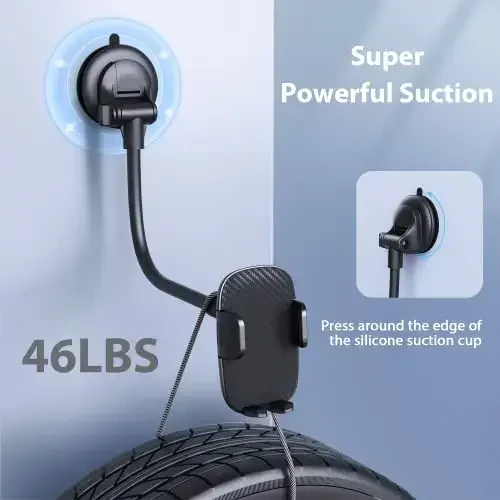 Qifutan Phone Holder - 14-Inch Long Arm Windshield Car Cell Phone Holder Anti-Shake Stabilizer Automobile Mount for iPhone Android Smartphones - 4